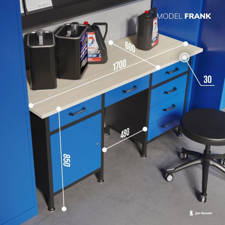 FRANK work desk with cabinets and drawers, Blue