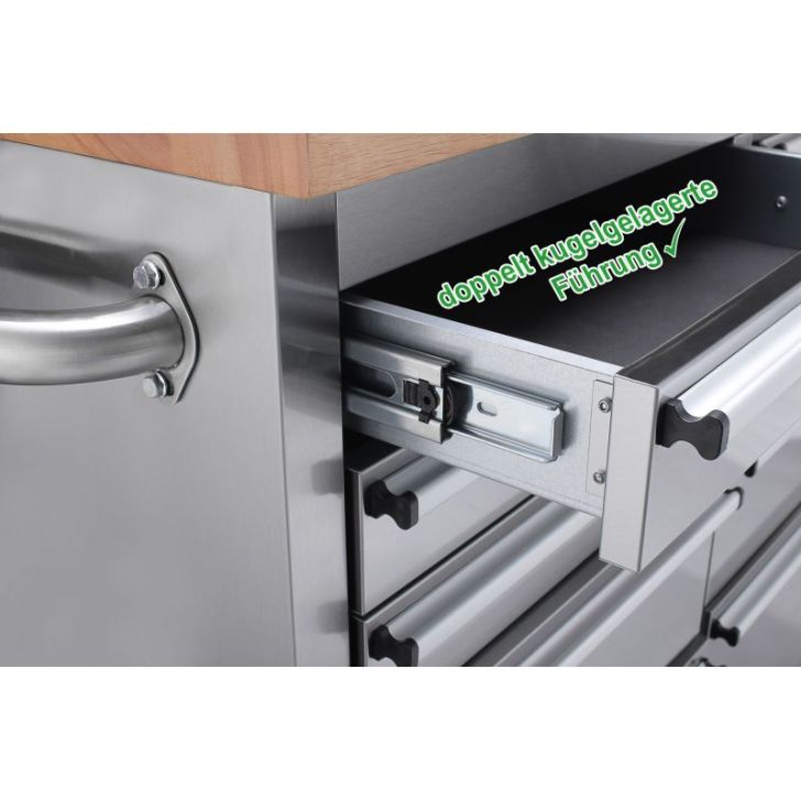 Darbnīcas ratiņi no nerūsējošā tērauda 198 cm ar 10 atvilktnēm 72"