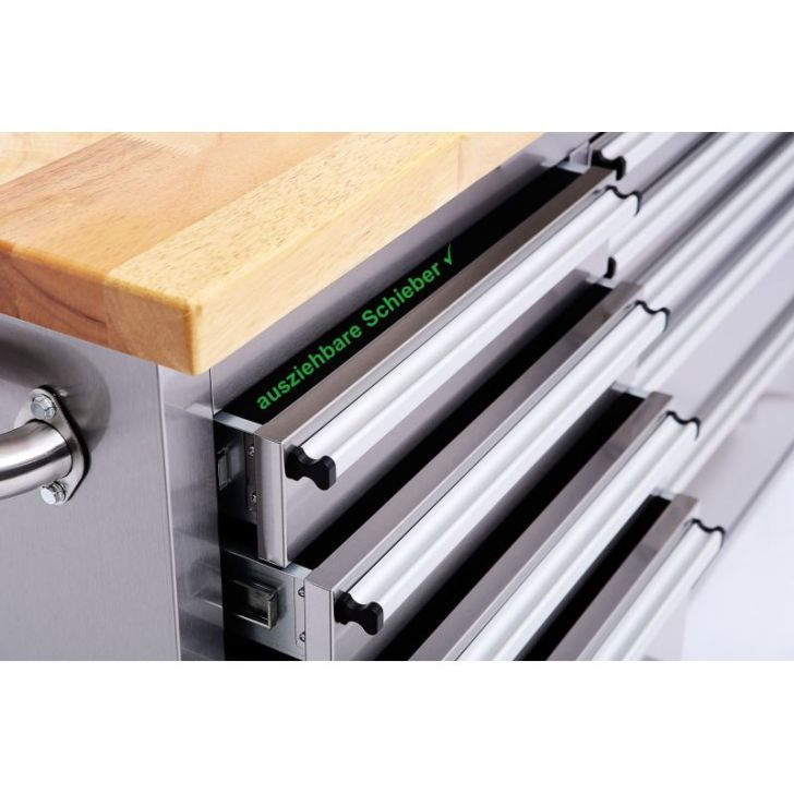 Darbnīcas ratiņi no nerūsējošā tērauda 198 cm ar 10 atvilktnēm 72"