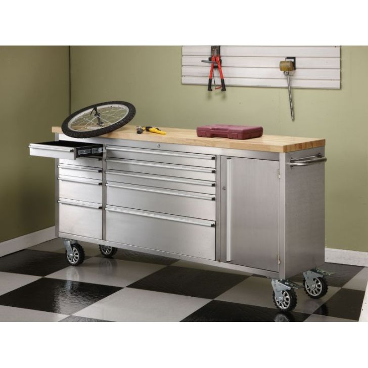 Darbnīcas ratiņi no nerūsējošā tērauda 198 cm ar 10 atvilktnēm 72"