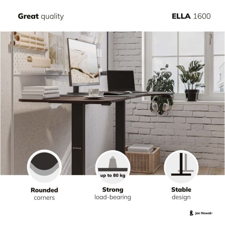 Galds ar elektrisko regulējamo augstumu ELLA, 1600 x 720 x 750 mm, melns/ valrieksts