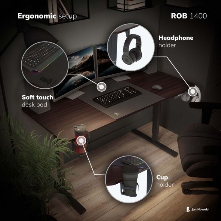 Galds ar elektrisko regulējamo augstumu ROB, 1400 x 720 x 600 mm, melns/ valrieksts