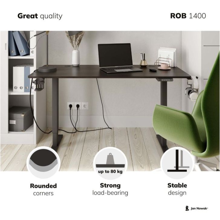 Galds ar elektrisko regulējamo augstumu ROB, 1400 x 720 x 600 mm, melns/ valrieksts