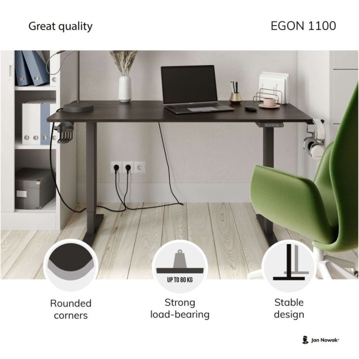 Galds ar elektrisko regulējamo augstumu EGON, 1100, 1100 x 720 x 600 mm, melns/ valrieksts