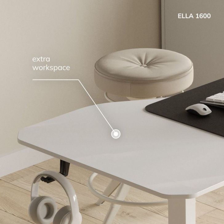Liels lifts, darba galds ELLA, 1600 x 720 x 750 mm, balts
