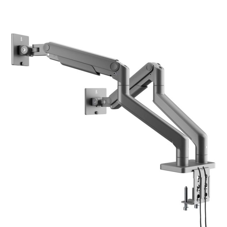 Tērauda divkāršā monitora stends Džeiks, pelēks