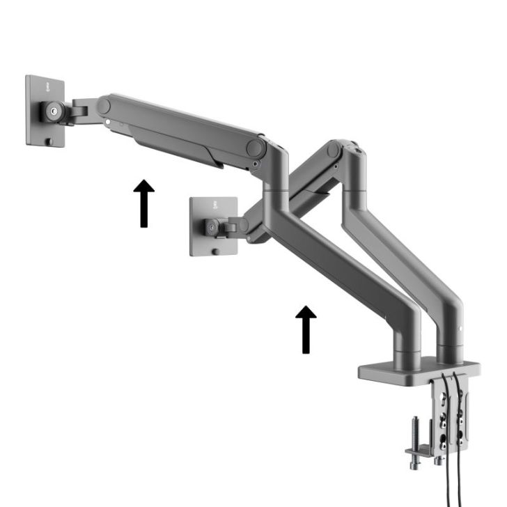 Tērauda divkāršā monitora stends Džeiks, pelēks