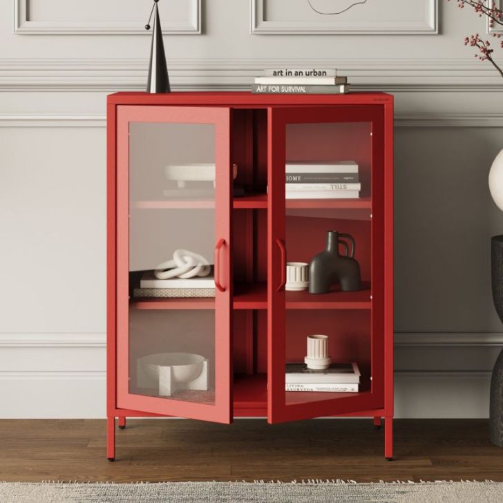 Mazs viesistabas GINA vitrīna, 800 x 1015 x 400 mm, moderns: sarkans