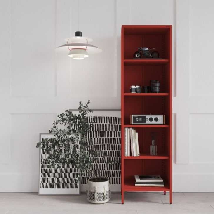 Garais grāmatu skapis MARIO, 500 x 1800 x 350 mm, moderns: sarkans