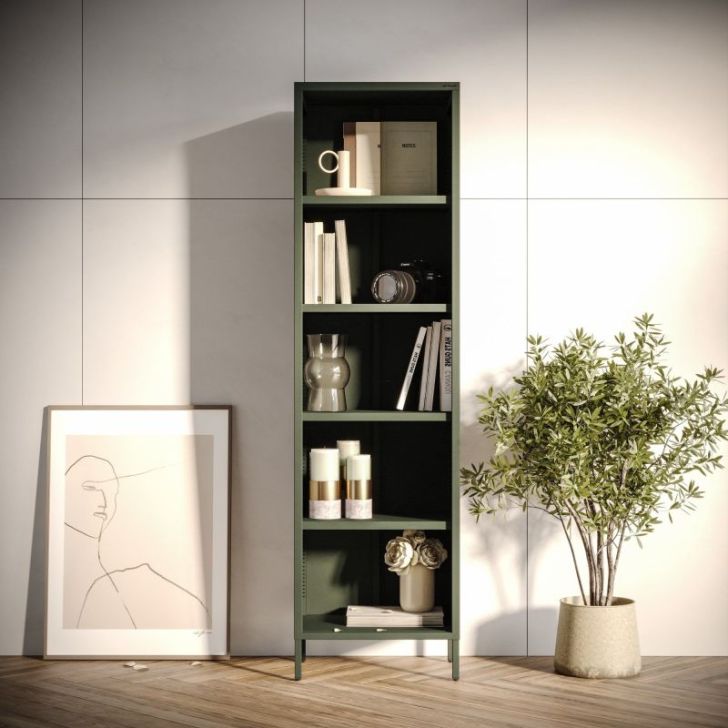 Garais grāmatu skapis MARIO, 500 x 1800 x 350 mm, moderns: pudeles zaļa