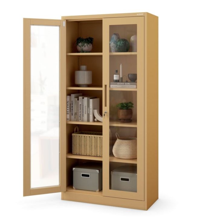 Displeja skapis ar stikla durvīm AMELIA, 900 x 1850 x 400 mm, svaiga stils: smilškrāsa