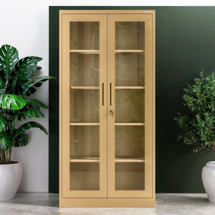 Displeja skapis ar stikla durvīm AMELIA, 900 x 1850 x 400 mm, svaiga stils: smilškrāsa