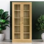 Displeja skapis ar stikla durvīm AMELIA, 900 x 1850 x 400 mm, svaiga stils: smilškrāsa