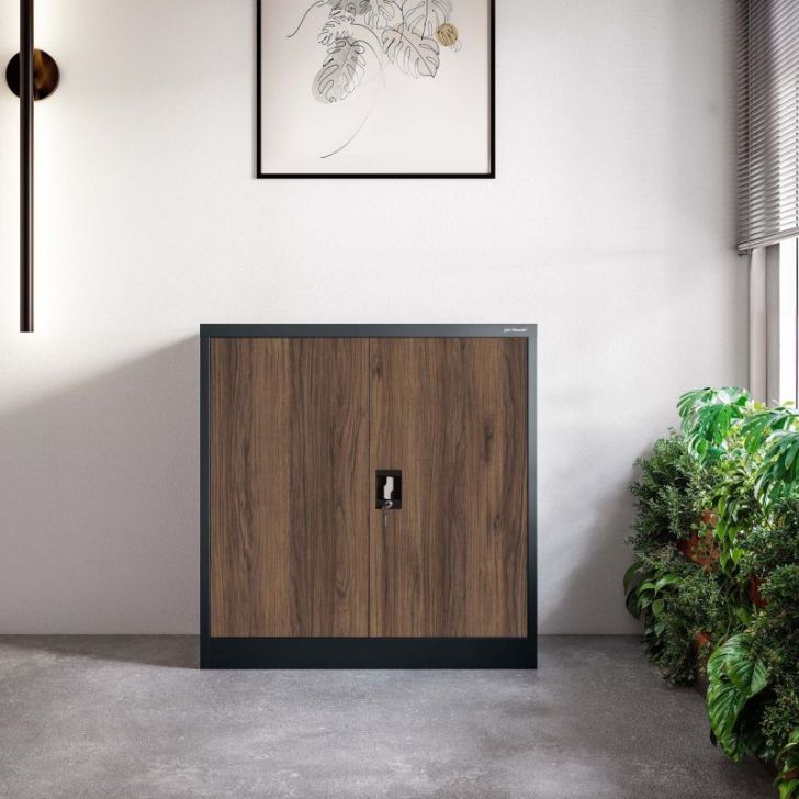 Metāla skapis ar durvīm BEATA, 900 x 930 x 400 mm, eko dizains: antracīts/ valrieksts