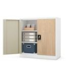 Metāla skapis ar durvīm BEATA, 900 x 930 x 400 mm, eko dizains: balts/ sonomas ozols