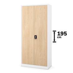 Metāla biroja skapis JAN H, 900 x 1950 x 400 mm, eko dizains: balts/ Sonomas ozols