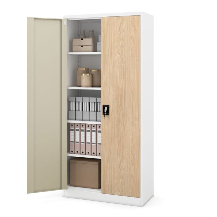 Metāla biroja skapis JAN H, 900 x 1950 x 400 mm, eko dizains: balts/ Sonomas ozols