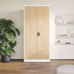 Metāla biroja skapis JAN H, 900 x 1950 x 400 mm, eko dizains: balts/ Sonomas ozols