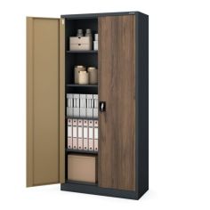 Metāla biroja skapis JAN H, 900 x 1950 x 400 mm, eko dizains: antracīts/ valrieksts 2