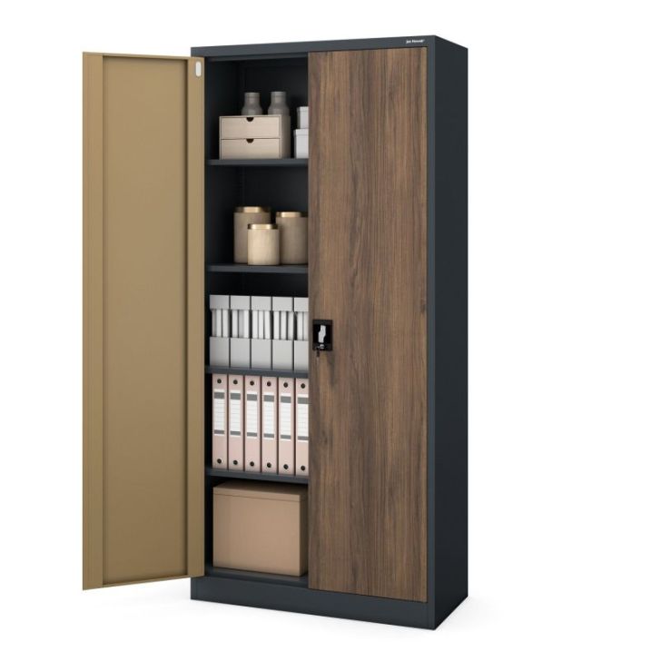 Metāla biroja skapis JAN H, 900 x 1950 x 400 mm, eko dizains: antracīts/ valrieksts