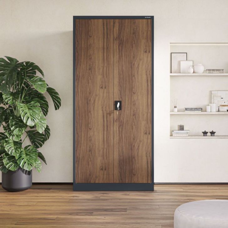 Metāla biroja skapis JAN H, 900 x 1950 x 400 mm, eko dizains: antracīts/ valrieksts