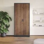 Metāla biroja skapis JAN H, 900 x 1950 x 400 mm, eko dizains: antracīts/ valrieksts