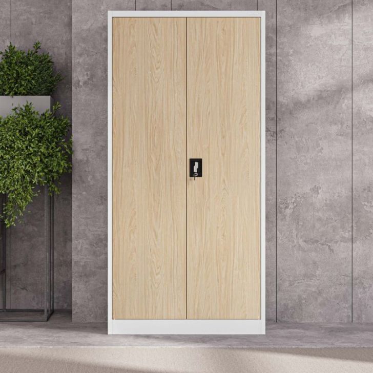 Metāla biroja skapis JAN, 900 x 1850 x 400 mm, eko dizains: balts/ Sonomas ozols