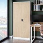 Metāla biroja skapis JAN, 900 x 1850 x 400 mm, eko dizains: balts/ Sonomas ozols