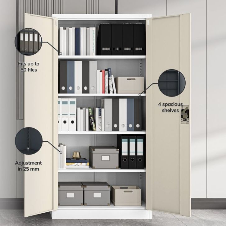 Metāla biroja skapis JAN, 900 x 1850 x 400 mm, eko dizains: balts/ Sonomas ozols