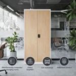 Metāla biroja skapis JAN, 900 x 1850 x 400 mm, eko dizains: balts/ Sonomas ozols