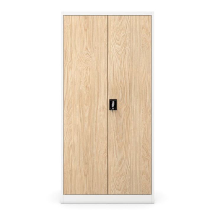 Metāla biroja skapis JAN, 900 x 1850 x 400 mm, eko dizains: balts/ Sonomas ozols