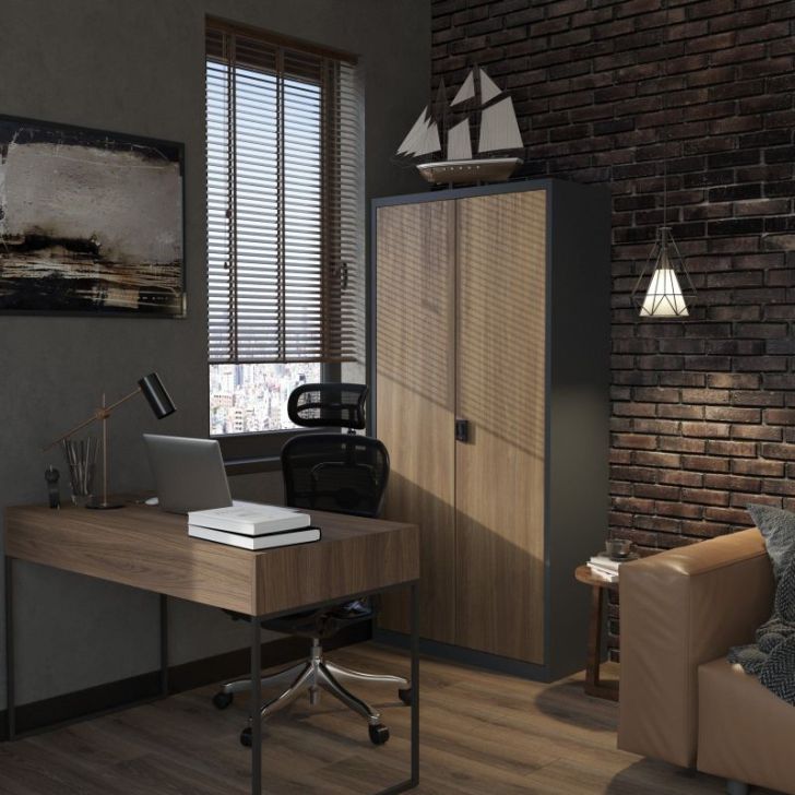 Metāla biroja skapis JAN, 900 x 1850 x 400 mm, eko dizains: antracīts/ valrieksts