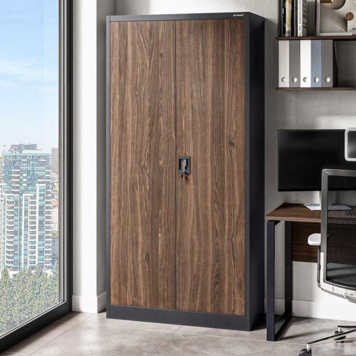 Metāla biroja skapis JAN, 900 x 1850 x 400 mm, eko dizains: antracīts/ valrieksts