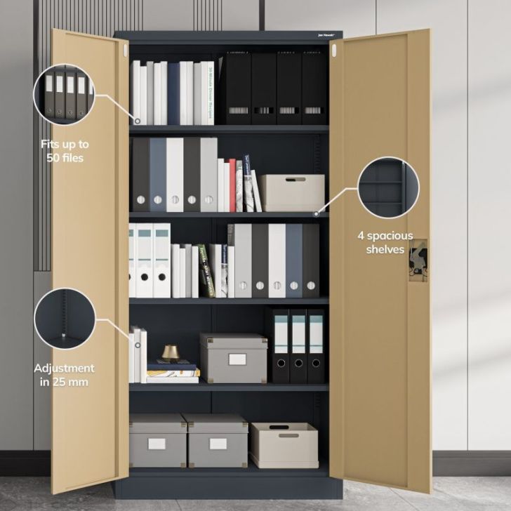 Metāla biroja skapis JAN, 900 x 1850 x 400 mm, eko dizains: antracīts/ valrieksts