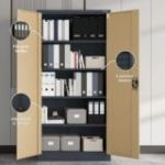 Metāla biroja skapis JAN, 900 x 1850 x 400 mm, eko dizains: antracīts/ valrieksts