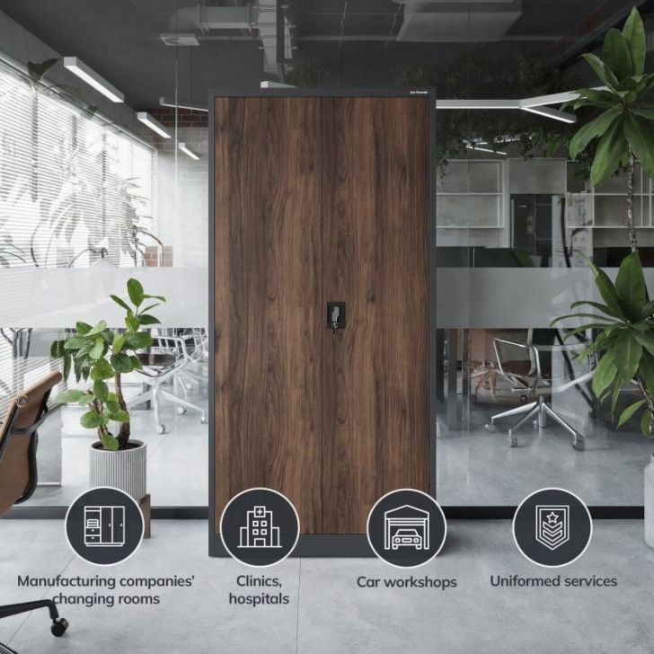 Metāla biroja skapis JAN, 900 x 1850 x 400 mm, eko dizains: antracīts/ valrieksts