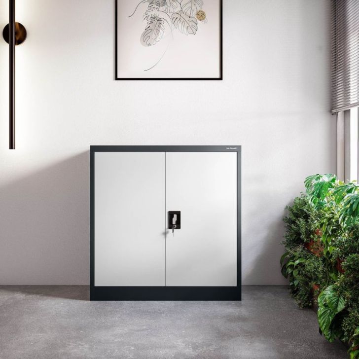 Metāla skapis ar durvīm BEATA, 900 x 930 x 400 mm, antracīta baltais