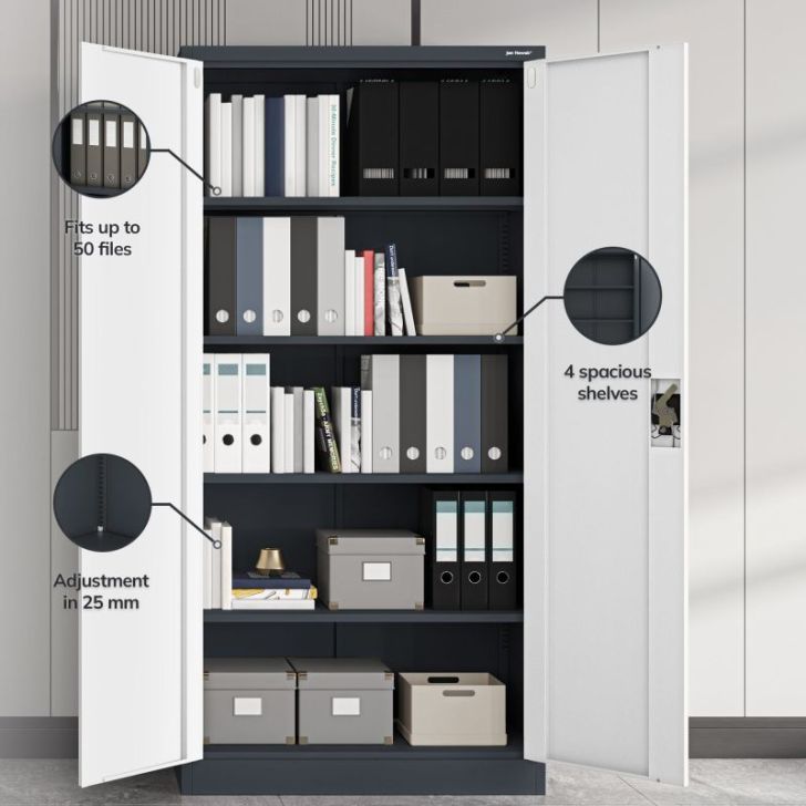 Metāla biroja failu skapis JAN, 900 x 1850 x 400 mm, antracīts-pelēks