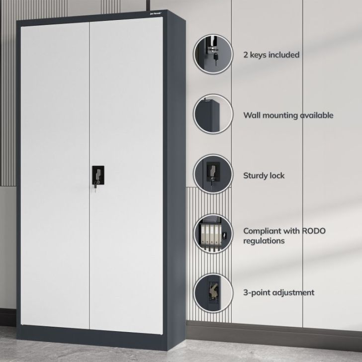 Metāla biroja failu skapis JAN, 900 x 1850 x 400 mm, antracīts-pelēks