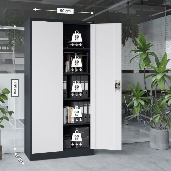 Metāla biroja failu skapis JAN, 900 x 1850 x 400 mm, antracīts-pelēks