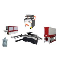 Paneļu zāģis REMA FX 500, OPTIMAT ONE, pulēšanas iekārta, urbjmašīna Maggi BS21 Prestige, nosūcējs Optimat OT