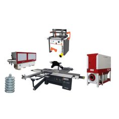 Paneļu zāģis REMA FX 400, OPTIMAT ONE, pulēšanas iekārta, urbjmašīna Maggi BS21 Prestige, zāģskaidu nosūcējs Optimat OT