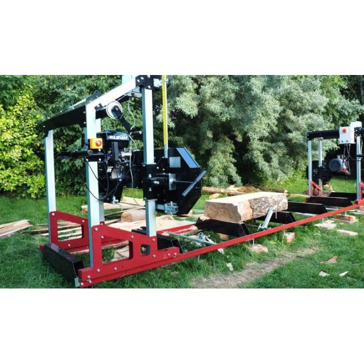 OPTIMAT Timberland TMC 660S elektriskais lentzāģis ar lentes aizsargu + Wood-Mizer BMST50 asinātājs un sadalītājs