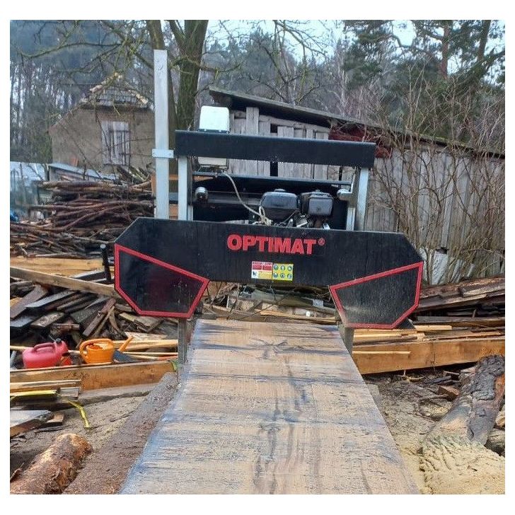 OPTIMAT Timberland TMC 790S elektriskais lentzāģis ar lentes aizsargu + Wood-Mizer BMST50 asinātājs un sadalītājs