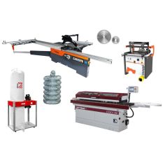 Rema Fx250 3000 mm formāta zāģis, OPTIMAT Logica 306, MAGGI BS 21 PRESTIGE urbjmašīna ar Holzmann ABS5000SE