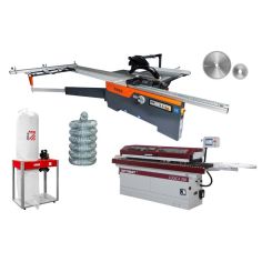 Rema Fx250 3000 mm formāta zāģis, OPTIMAT Logica 306 malu apgriešanas iekārta ar iepriekšēju frēzēšanu, ar Holzmann ABS3000SE