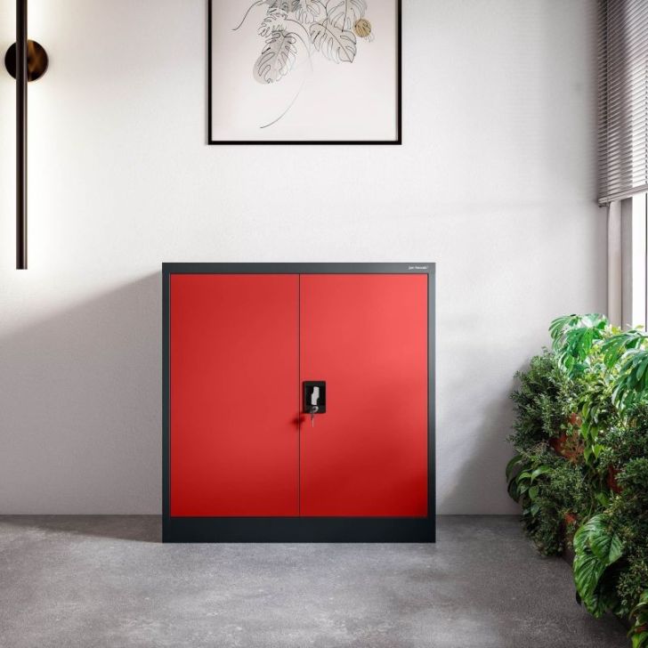 Metāla skapis ar durvīm BEATA, 900 x 930 x 400 mm, antracīta sarkana