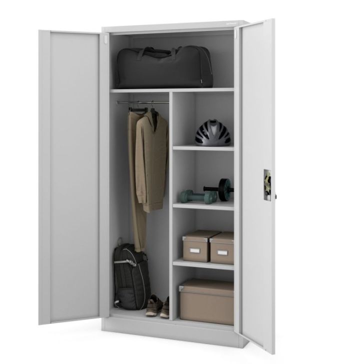 Metāla drēbju skapis ar plauktiem DAWID, 900 x 1850 x 450 mm, pelēks