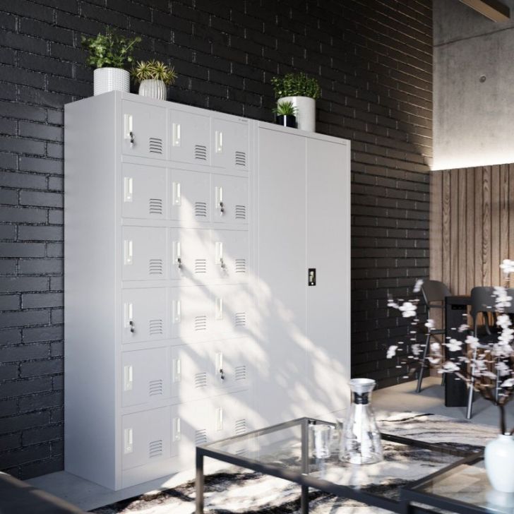 Metāla drēbju skapis ar plauktiem DAWID, 900 x 1850 x 450 mm, pelēks