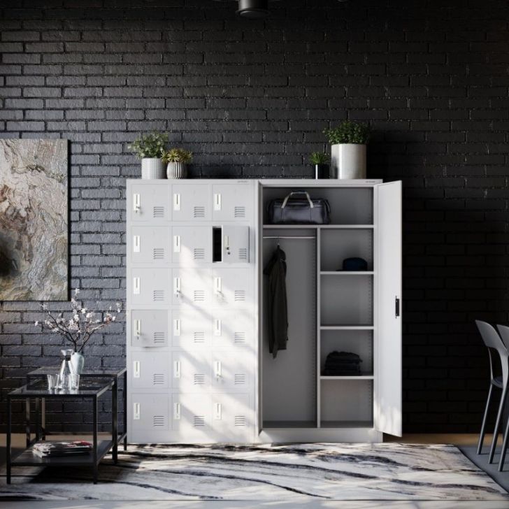 Metāla drēbju skapis ar plauktiem DAWID, 900 x 1850 x 450 mm, pelēks